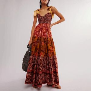 Casual jurken Imcute vrouwen zomer flowy smokte maxi jurk mouwloze stropdas schouder boho y2k floral strand sundresses