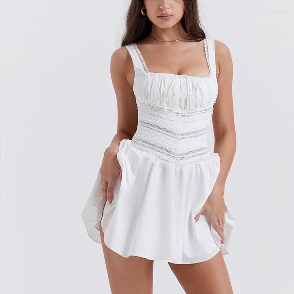 Robes décontractées en Mini pour les femmes 2023 été courte soirée bal Sexy mode coréenne robe en dentelle blanche dos nu