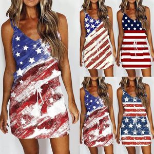 Casual Jurken Onafhankelijkheidsdag Vrouwelijke Zomer Sexy Jarretel Amerikaanse Vlag Print Vintage Lace Up Taille Jurk Formele Voor Vrouwen Vestidos