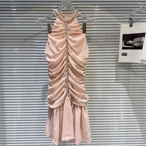 Casual jurken internet beroemdheid dezelfde stijl 2024 sexy socialite strass kralen geplooide glinsterende poeder gaas materiaal halter jurk