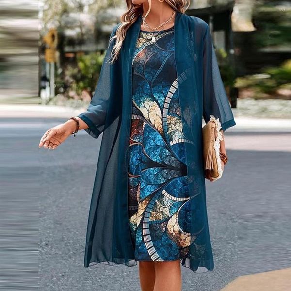 Vestidos casuales Vestido con dobladillo irregular Vintage de dos piezas largo para mujer Ropa de playa suave y transpirable con cintura alta Cuello redondo Un maxi elegante