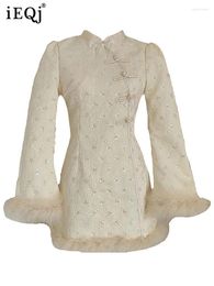 Robes décontractées Jacquard Sequin brodé Patchwork de gland brodé pour les femmes à manches longues hautes taies