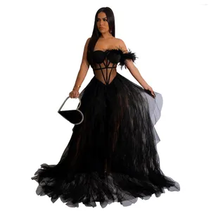 Robes décontractées Jamerary Mode Maxi Couches Volants Robe De Gâteau Femmes Poitrine Enveloppant Corset Maille Longue Robes De Bal Soirée Soirée Sexy