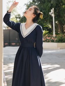 Casual jurken Japan preppy stijl zeiler kraagjurk vrouw vintage marineblauw groot formaat dame Vestidos festa herfst lente