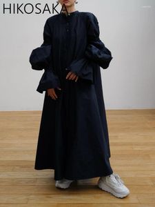 Robes décontractées Japon Style Simple Solide Robes en vrac Femme V-Col V-Col Flare Manches Élégante Robe longue Femmes 2023 Printemps Chic Robes Mujer
