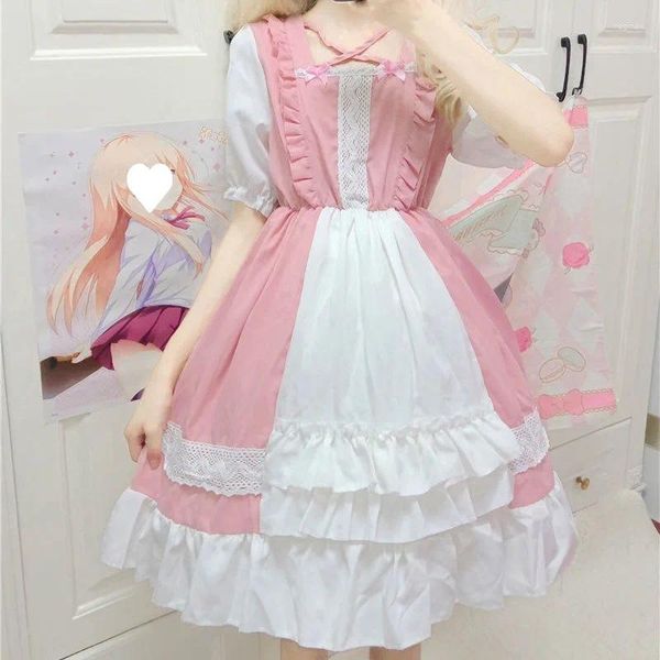 Robes décontractées Japon Style Victorien Lolita Dresse Femmes Hors Épaule Chemises En Mousseline De Soie Doux Rose Fraise Robe Robe Filles Gothique Cosplay