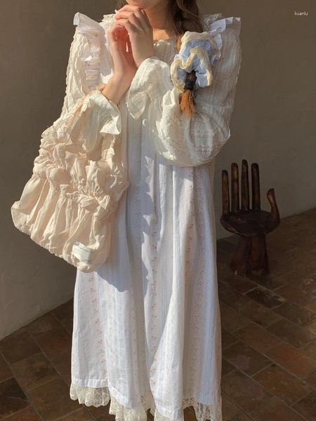 Vestidos casuales japoneses lindos vestidos sueltos mujeres verano delgado artístico rayado lolita hada hada primer amor pur blanco dulce 2024