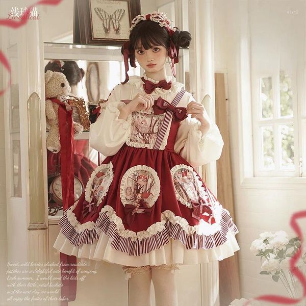 Robes décontractées Japonais élégant style vintage lolita robe à manches longues femmes mignon arc volants imprimer cosplay douce fille y2k kawaii