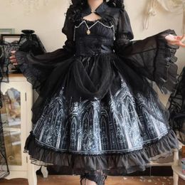 Abiti casual Abito Lolita gotico giapponese Donna Maglia a maniche lunghe stampata scura vittoriana con scialle Harajuku Y2K Punk Party