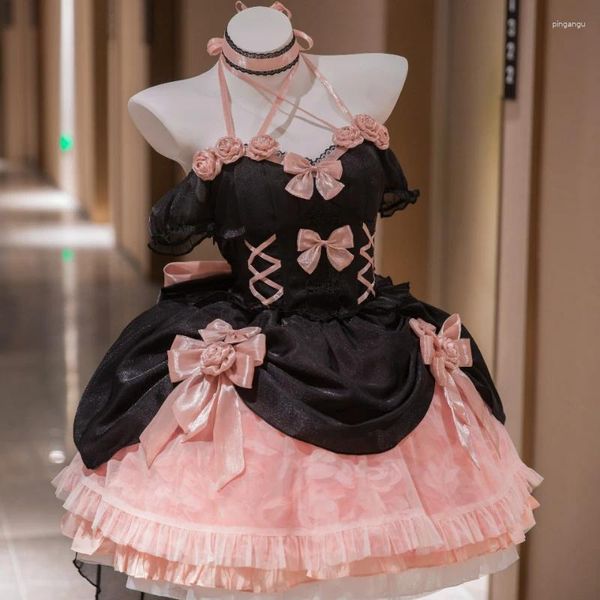 Robes décontractées japonais gothique lolita robe femme kawaii arc ours dentelle rose noir off frincess filles sweet halloween costume