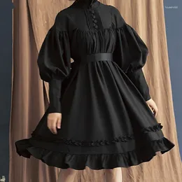 Vestidos casuales Japonés gótico vintage lolita vestido de fiesta mujeres negro algodón manga larga suave elegante noche princesa dulce 2024