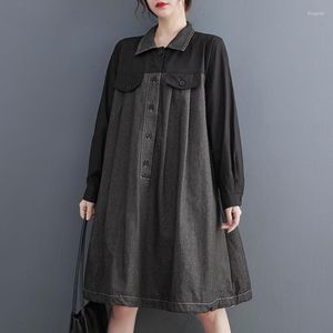 Casual jurken Japanse Korea Style Patchwork Chic Girl's Fashion Denim Dress Street Dames herfst Spring Outwear