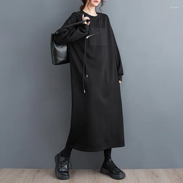 Robes décontractées Japonais Corée Style Patchwork Zipper Noir Foncé Chic Fille Automne Sweatshirts Robe Dame Travail Mode Femmes