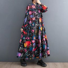 Abiti casual Stile coreano giapponese Stampa patchwork floreale Manica lunga Camicetta autunnale allentata Camicie Abito Moda Donna Primavera