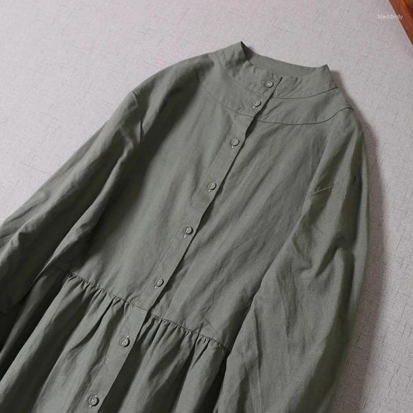 Robes décontractées robe à manches longues japonaise en lin couloir un colorier solide printemps 2024 robe midi