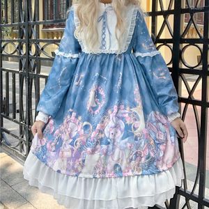 Casual jurken Japanese prinsesfeest zoete lolita jurk vintage kanten schattig printen Victoriaans kawaii meisje gothic op loli cos