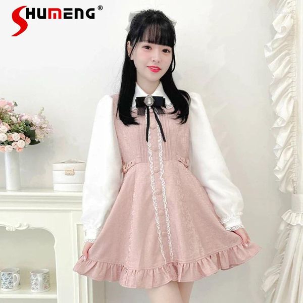 Robes décontractées Robe rojita japonaise à manches longues en dentelle plissée couleur assortir les vêtements pour femmes automne et hiver vestidos mignons