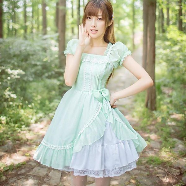 Vestidos casuales Costura de volantes japoneses Cuento de hadas real Cuento de hadas Hermana suave Princesa Vestido de lolita Original Gasa Verano Lindo W274 Dropship