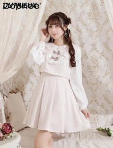Robes décontractées style japonais printemps doux mignon robe arc à manches longues