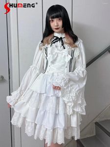 Vestidos informales estilo japonés dulce dulce encaje con volantes Midi 2024 Vestido de pastel de manio