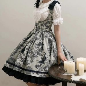 Robes décontractées Japonais Victorain Gothic Lolita JSK Robe Femmes Harajuku Rétro Sorcière Imprimer Bow Volants Fête Douce Princesse Élégante