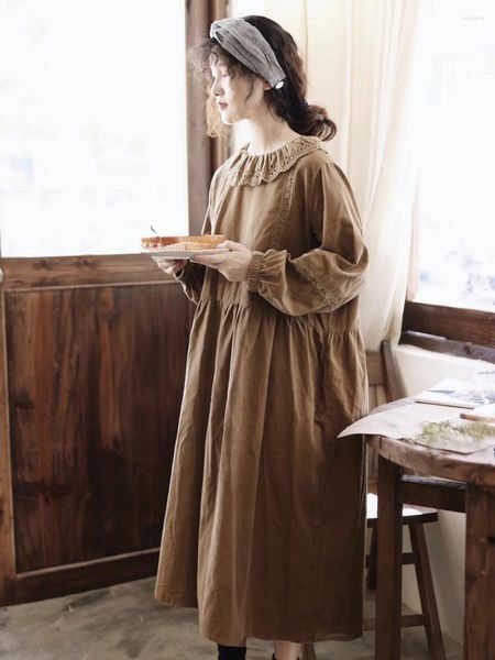 Robes décontractées Femmes japonaises Robe de poupée dentelle Mori doux velours côtelé automne hiver