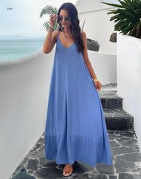 Casual Dresses Jastie 2024 Summer Sleeveless V-Neck Sexy Beach Long Bohemian Style Solid Color Suspender Dress Vacation Female Vestidos