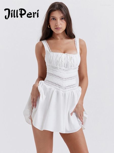 Vestidos casuales JillPeri Mini vestido con adornos de encaje Totalmente forrado Mujeres Trajes sexy Damas Verano Blanco