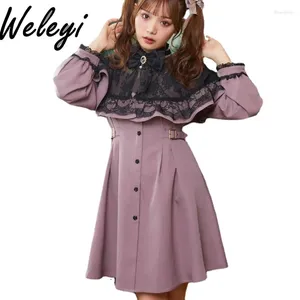 Vestidos casuales Jirai Kei Lolita Vestido de chal Mujer 2024 Primavera y otoño Chica japonesa Estilo de mina Mujeres Arco Manga larga Capa corta