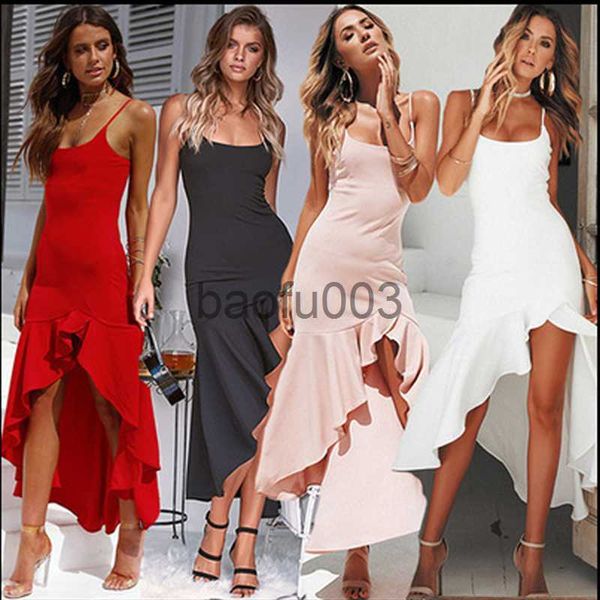 Vestidos casuales Jocoo Jolee Mujeres Vestido largo Sexy Irregular Hem Ruffled Sling Bodycon Vestido Swallowtail Midi Dress Vestido de fiesta vestido de festa J230619