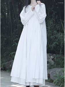 Robes décontractées Johnature 2024 Automne Femme Mode Devise Vintage Coton Manches Longues Robe Original Rétro Couleur Solide Épissage