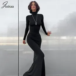 Abiti casual Joskaa manica lunga collo alto modellante nero maxi abito donna autunno 2024 moda festa abiti da sera