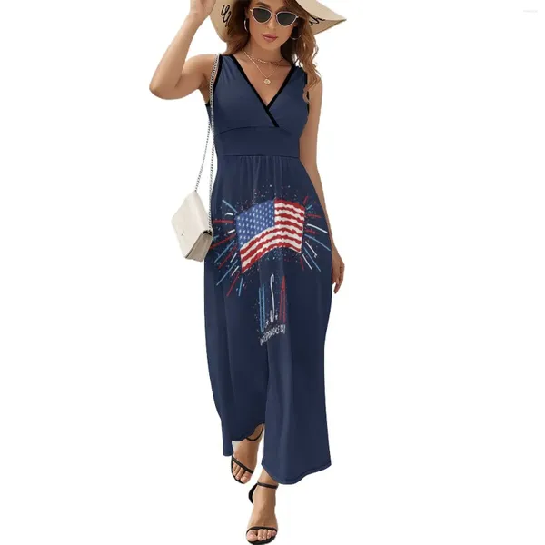 Robes décontractées juillet du 4 Happy Independence Day Robe Summer Korean Fashion Boho Beach Long Womens High Taist Graphic Trendy Maxi Dre