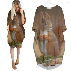 Casual jurken Jumeast Women 3d Batwing Pocket Dress Oversized vrouwelijk dier grijs rode eekhoorn pullover zomerrok nachtdress