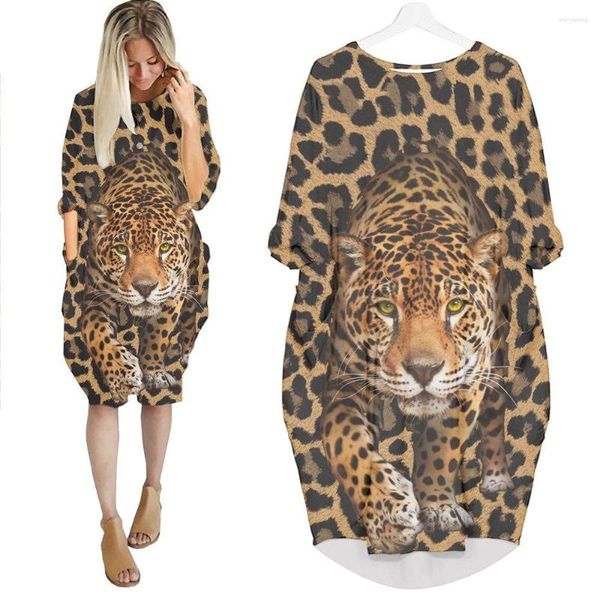 Robes décontractées Jumeast femmes 3D chauve-souris poche robe femme Streetwear léopard Camouflage Animal tigre pull été jupe chemise de nuit