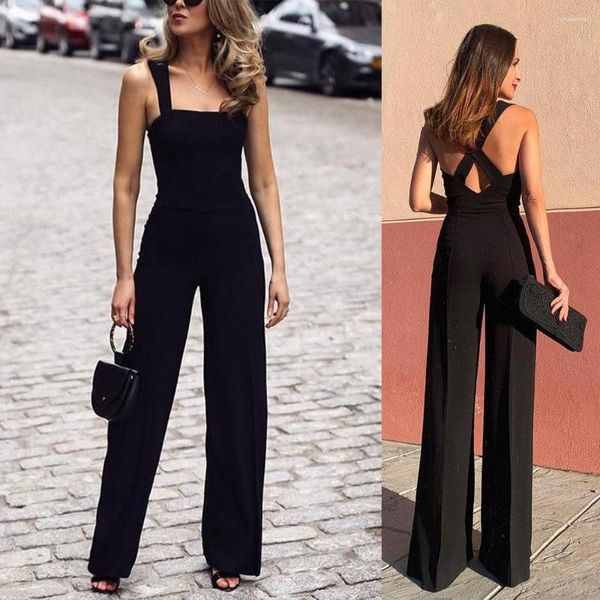 Robes décontractées combinaison pantalon à jambes larges pour tube droit taille dos ouvert noir mince style robe longue robe