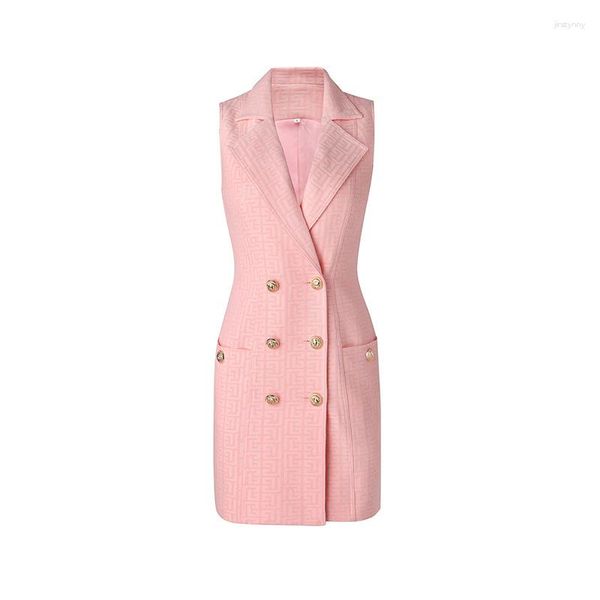 Robes décontractées juin lèvres 2023 été bureau porter des femmes rose Beige texturé moulante sans manches gilet robe de qualité supérieure en gros