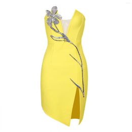 Casual jurken juni lippen zomer zwart wit geel strapleflished gesplitste bandage jurk 2022 dames sexy avondclubfeestje