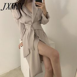 Robes décontractées JXMYY doux minimaliste automne 2023 vêtements de travail revers élégant à lacets solide bref sexy chic lâche robes féminines