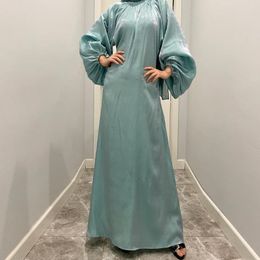 Vestidos casuales Kaftan Abaya Dubai Mujeres Sólido Linterna Manga Maxi Vestido musulmán con cinturón Robe Musulmane Longue Ropa islámica turca