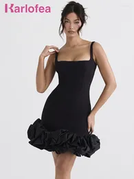 Vestidos casuales karlofea 2024 primavera sexy cuello cuadrado club nocturno fiesta simple rave trajes ropa elegante y chic mini vestido negro