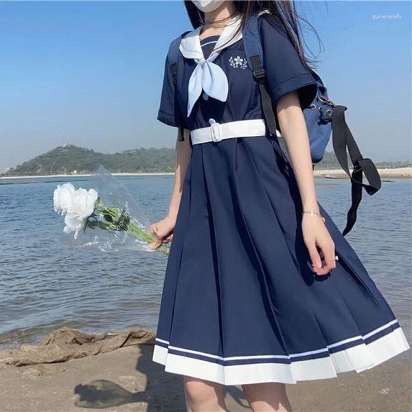 Robes décontractées kawaii creux preppy manches longues robe d'été femme printemps japonais sweet mignon fille arc navire collier loli vestidos