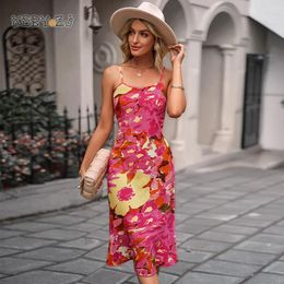 Robes décontractées Keby Zj Slip sans manches Backless Hobe Long Robe Femme 2024 Summer Bodycon Conte Elegant Sexy Turnits Ladies Print Party Club Midi
