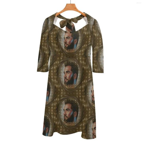 Robes décontractées Kendji Girac Robe à col carré Summer Femmes Élégant Halter Imprimer Musique La France pour