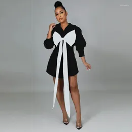 Robes décontractées KEXU Fashion Big Bow Tie Chemises pour femmes 2024 Bureau Lady Printemps Manches longues Mini Robe Entraînement Activewear Streetwear