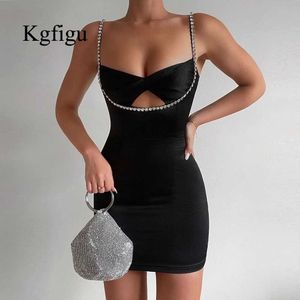 Casual jurken kgfigu sling voor vrouwen 2022 zomer nieuwkomers dames wrap borst sexy zwart elegante mini bodycon verjaardagsfeestje jurk y2302