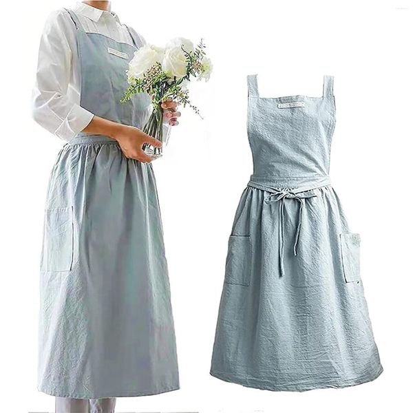 Vestidos casuales Delantal de cocina para mujer Babero Algodón Lino Sin mangas Hogar Impermeable Florista Accesorios lindos Jardín Café