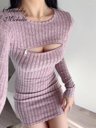 Robes décontractées tricoter pour les femmes 2024 robe sexy Vestido Crewneck Zipper Bodycon Top
