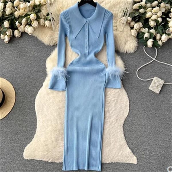 Vestidos informales Dress Stretk Dress Ladies Fall and Winter Lapel Fur Plumas Long Fashionva Outfits for Women