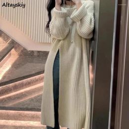 Vestidos informales Mujeres tejidas Moda coreana Invierno Cálido Midum Autumn est Estado de manga larga Slit sencillo holdina High Street Ins